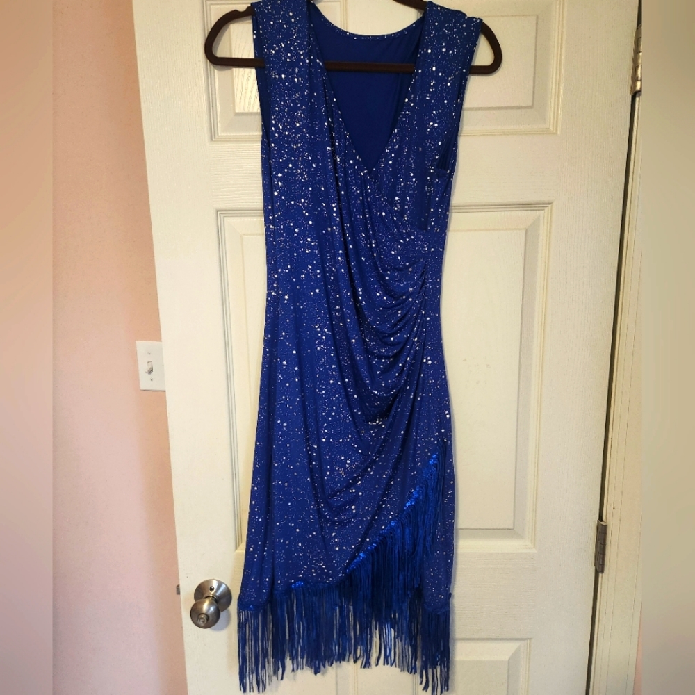 Blue fringe sparkly dress
